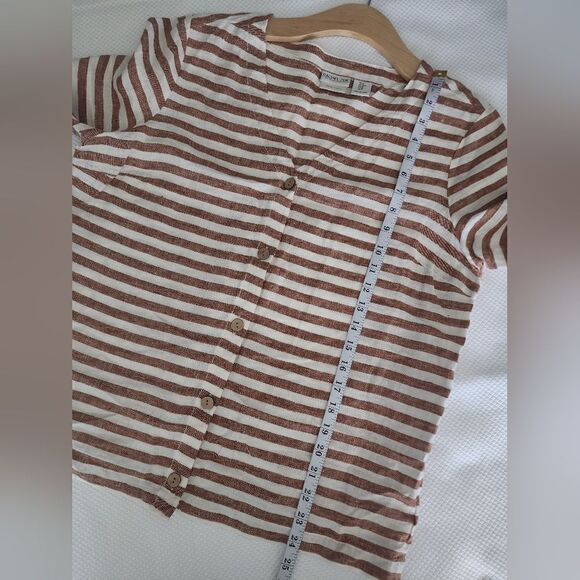 Rachel Zoe linen blouse boxi coastal stripe button front blouse - Picture 8 of 9